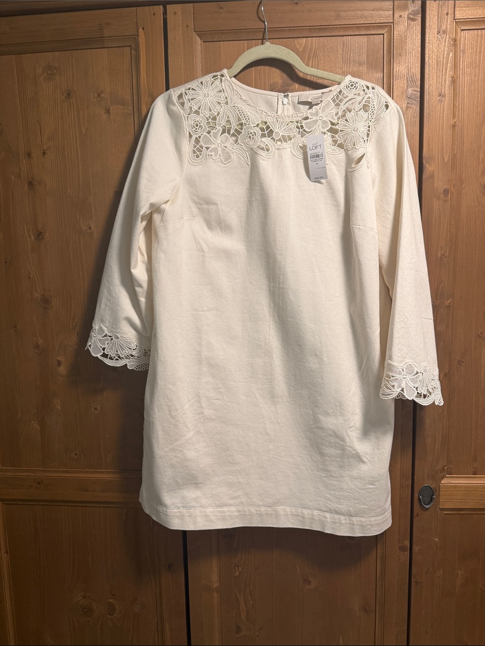 LOFT Cream Lace Yoke denim dress
